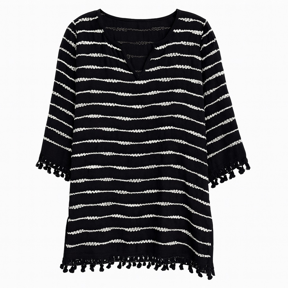 Calypso St Barth Swim Coverup Beach Resort Linen Tunic Cruise Top Black White M
